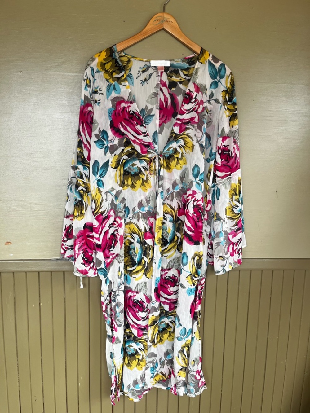 Band of Gypsies Floral Tie-Front Sheer Festival Duster Medium